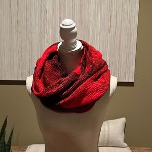 Red and Black Buffalo Check Knit Infinity Scarf.